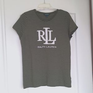 Lauren Ralph Lauren S/S Olive Stripe Tee Size L